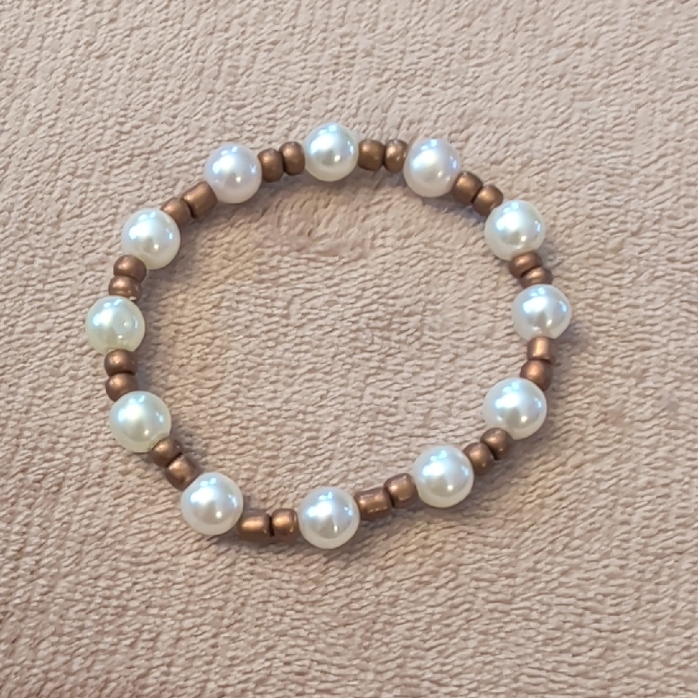Pearl Look and Bronze Beaded Bracelet